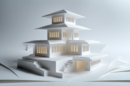 This stunning paper model showcases a traditional Asian pagoda with intricate details and elegant design. Ideal for architecture enthusiasts and art collectors.の素材