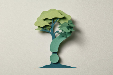 Unique paper tree artwork featuring a question mark design, symbolizing curiosity and creativity in nature. Great for artistic and educational themes.の素材