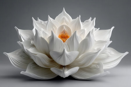 Stunning close-up of an elegant white lotus flower, showcasing intricate petals and a vibrant center. Perfect for conveying beauty, serenity, and nature's artistry.の素材