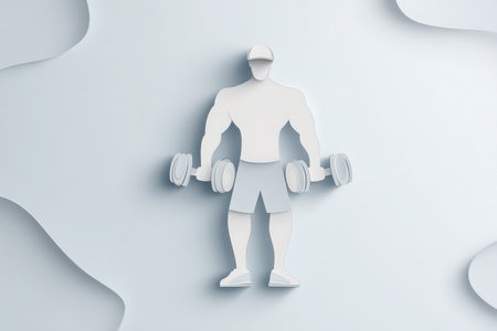 This minimalist illustration showcases a strong fitness man lifting dumbbells, emphasizing strength and dedication in a flat design. Perfect for fitness themes.の素材