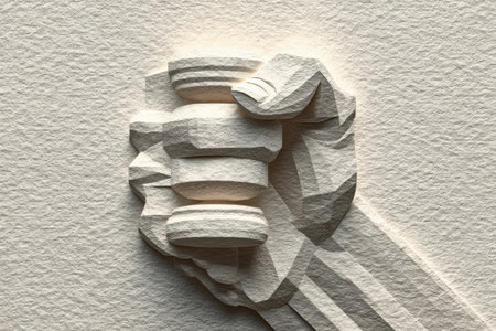 An artistic representation of a hand gripping a stack of rocks, showcasing minimalist design and intricate texture, perfect for concepts of strength and unity.の素材