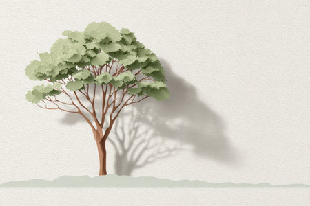 A delicate paper art tree casting a soft shadow on a light background, symbolizing nature's beauty and tranquility, ideal for creative and design projects.の素材
