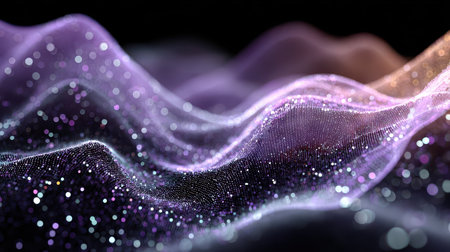 A mesmerizing, abstract composition showcasing waves of colorful light particles that create an ethereal and dreamlike atmosphere. Perfect for creative projects.の素材