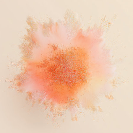 This abstract image features a burst of warm peach and coral tones against a soft background. Its delicate textures create a sense of fluidity and motion, inviting the viewer into a world of creative expression.の素材