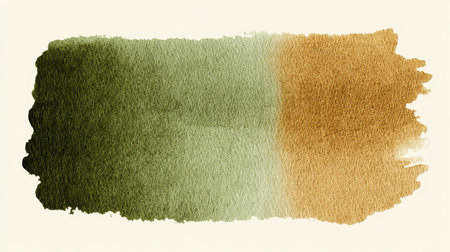 A stunning watercolor brush stroke featuring a smooth blend of earthy green and warm brown shades. Perfect for artistic backgrounds and creative designs.の素材