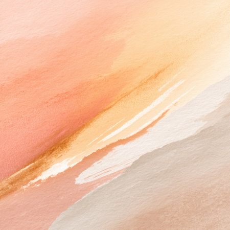 Light and airy abstract watercolor background featuring soft shades of peach and beige, perfect for creative projects, invitations, and artistic endeavors.の素材