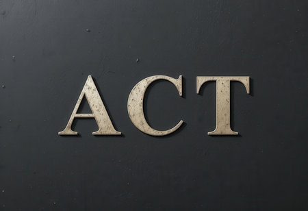 This image features elegant metallic letters spelling "ACT" against a dark background, perfect for illustrating themes of motivation and performance in art and design.の素材