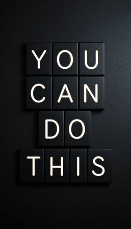 This motivational image features a simple yet powerful message on a black background. It inspires self-belief and determination in viewers.の素材