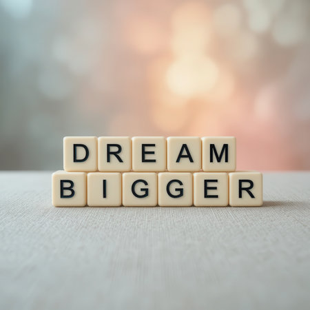 Inspired by creativity, this image features blocks with the phrase "Dream Bigger," emphasizing motivation and aspiration. Perfect for personal growth themes.の素材