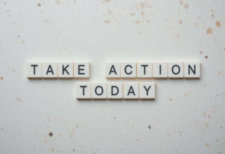 A compelling arrangement of letters spelling "Take Action Today," perfect for motivation. Ideal for use in personal development or inspirational projects.の素材