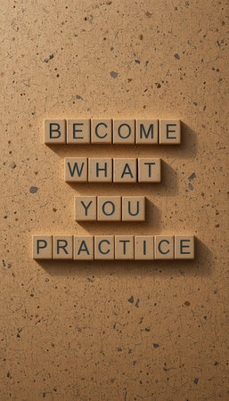 This image features a motivational quote highlighting the importance of practice in personal growth. Ideal for projects related to self-improvement or coaching.の素材