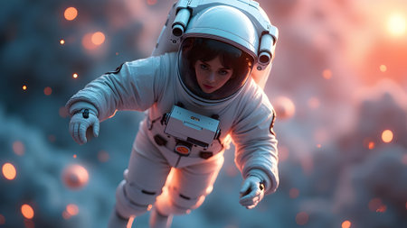 Astronaut in outer space against the background of the planet.の素材