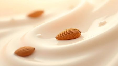 close up of almond cream on white background, shallow depth of fieldの素材