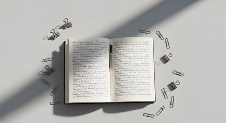 Open book with paper clips on a white background. 3d renderingの素材