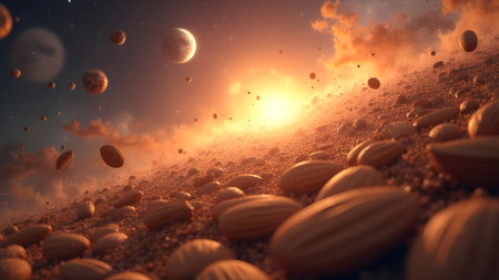 3D Illustration of Space Background with planets and stars in the skyの素材