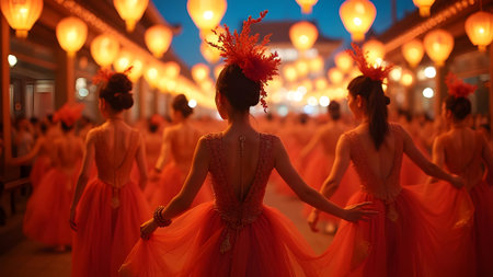 Unidentified Thai women in traditional costume dancing during the annual Festival of Thailand.の素材