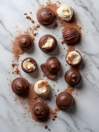 Chocolate truffles with cream and cocoa powderle backgroundの素材