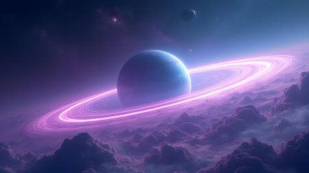 Futuristic planet in deep space, 3d render, abstract backgroundの素材