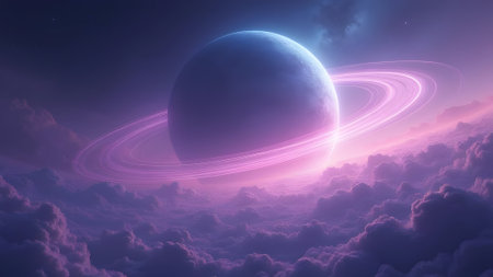 planet in the clouds, abstract background, 3d render illustration.の素材