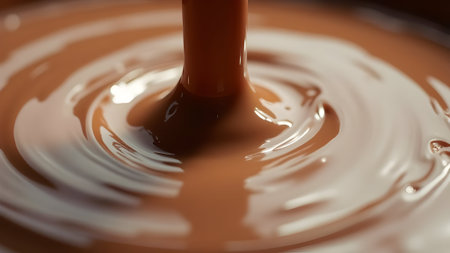 closeup of chocolate syrup falling into a bowl, shallow depth of fieldの素材