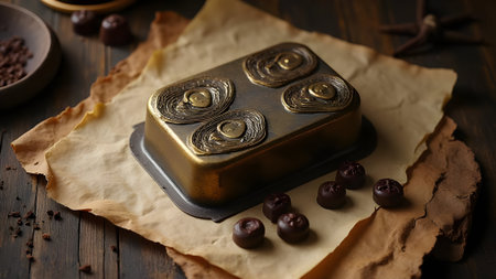 Delicious chocolate truffles on dark wooden table, closeupの素材