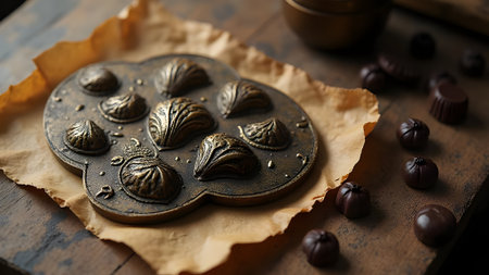 Chocolate truffles on a wooden background. Chocolate candies.の素材