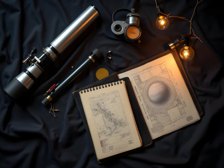 Traveler's accessories on a black background. Travel concept. Top viewの素材