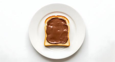 Bread with chocolate spread on a plate isolated on white background.の素材