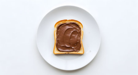 Sandwich with chocolate spread on white background. Top view, flat lay.の素材