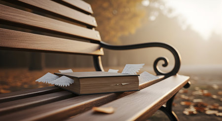 Book on a bench in the park. 3d rendering. toned imageの素材