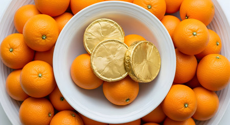 Ripe tangerines in a bowl on a white background.の素材
