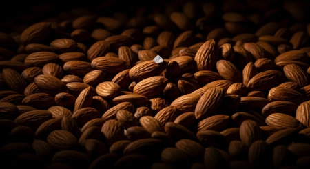 Close up of Almond nuts on a dark background. Selective focus.の素材
