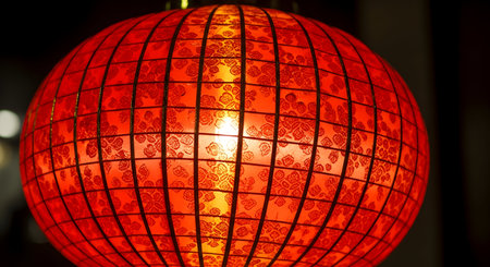 Chinese paper lanterns in a Chinese temple, closeup of photoの素材