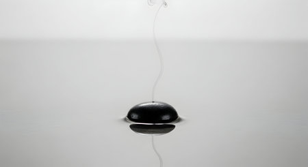 Black stone on white background with reflection in water. Zen concept.の素材