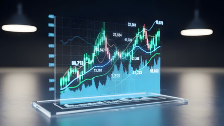 Laptop with glowing forex chart on screen. 3d renderingの素材