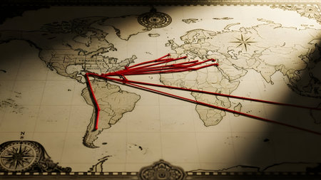 Map of the world with red chopsticks. Travel and tourism conceptの素材