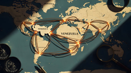 World map and magnifying glass. Travel concept. 3D Renderingの素材