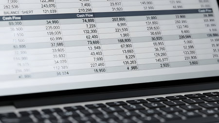 Laptop screen with stock market data on it. Close up.の素材