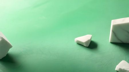 Cubes of white marble on a green background. Close-up.の素材