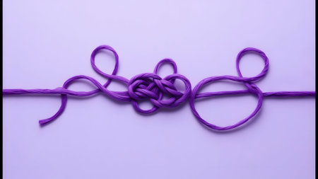 Purple rope knot on purple background with copy space for text.の素材
