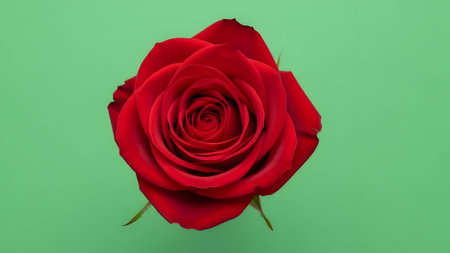 Red rose on green background, valentine's day concept.の素材