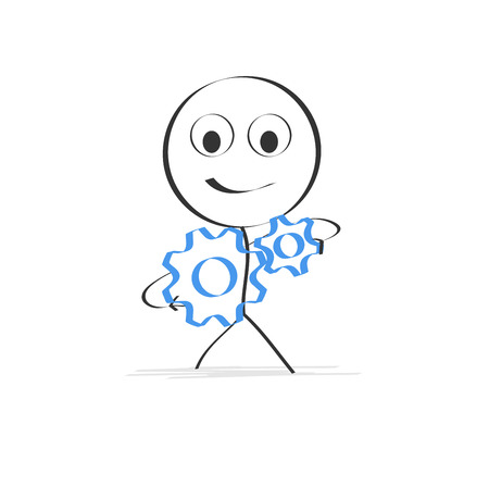 Stick figures holding two gearsのイラスト素材