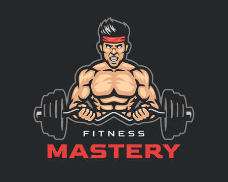 A man is lifting a barbell. A design template for the sports community, gyms and anyone who wants a masculine designのイラスト素材