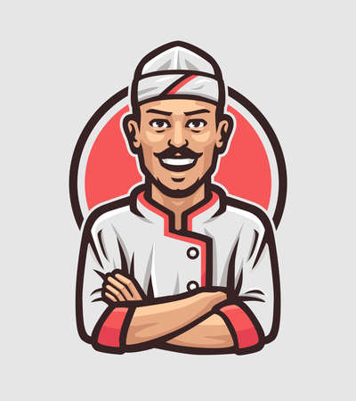 Male chef smiling vector illustration. Mascot template.のイラスト素材