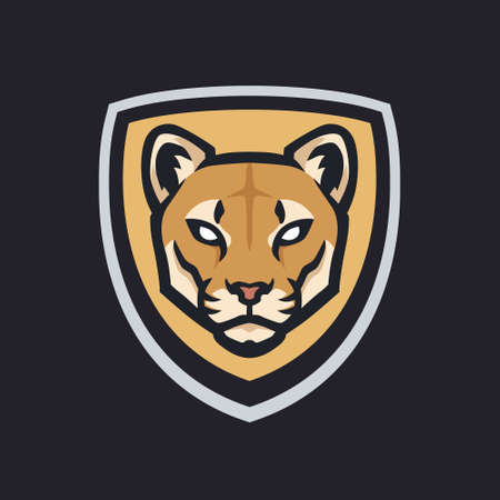 Mountain lion mascot head logo. Sports cougars logo. Big cat vector illustration.のイラスト素材