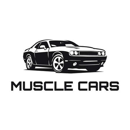 Muscle cars line art. Automotive vector illustration. Vintage sports car design for label, badge, advertisement or sign. Isolated on light and dark background.のイラスト素材