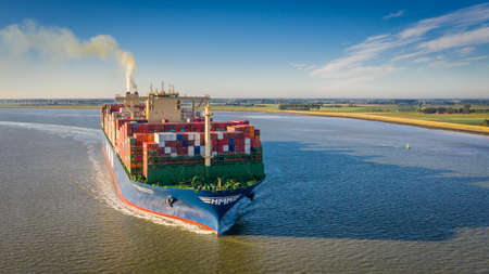 Biggest containership HMM Algeciras on the Western Scheldtのeditorial素材