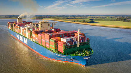 Biggest containership HMM Algeciras on the Western Scheldtのeditorial素材