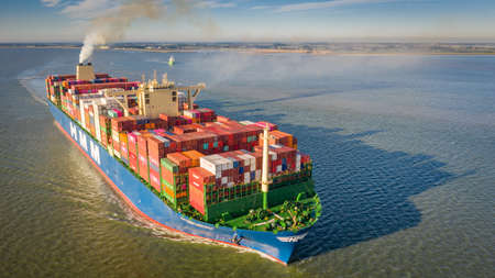 Biggest containership HMM Algeciras on the Western Scheldtのeditorial素材