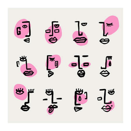 Abstract hand drawn illustration drawing Human People face expression art.のイラスト素材